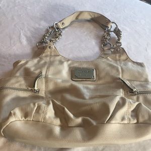 Nicole by Nicole Miller beige leather shoulder handbag with braided strap